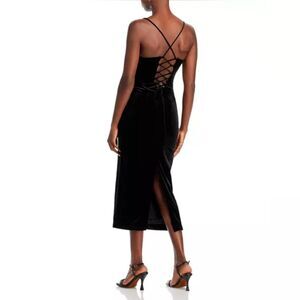 Bardot Helena Velour Black Midi Dress - Large NWT